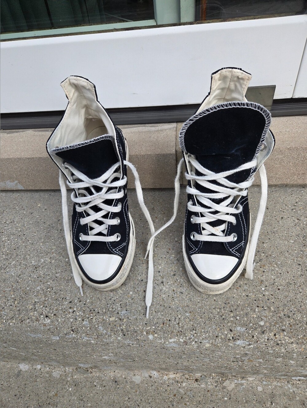 Black High-Top Canvas Sneakers with White Accents - Women